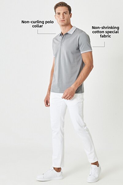 AC&Co / Altınyıldız Classics Pánské šedé tričko Polo Neck Slim Fit - nesrážlivá bavlněná tkanina