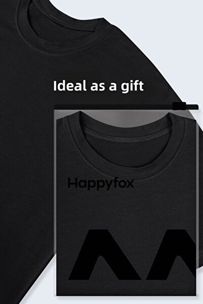 Happy Fox U-Neck Black Cotton Oversize Women's T-Shirt