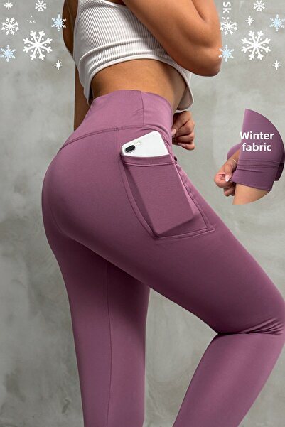 Nordmende Dámské zimní legíny s fleecem uvnitř a kapsami s vysokým pasem