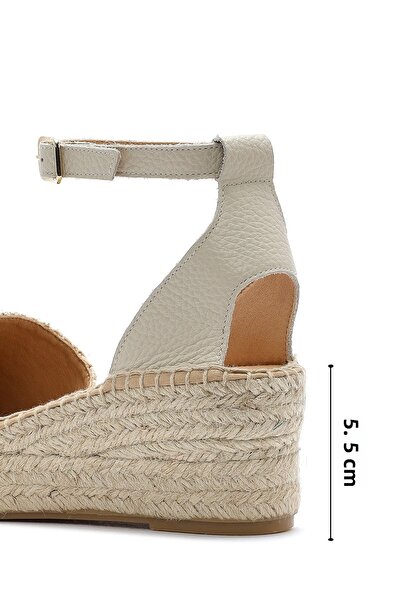 Derimod Women's Beige Ankle Buckle Wedge Heeled Shoes Straw Leather Espadrille Sandals 25Sfd4574M7
