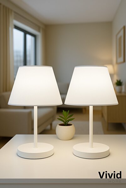 Vivido Abajur غرفة نوم مزدوجة بيضاء حديثة - مصباح طاولة مع عاكس الضوء وقاعدة