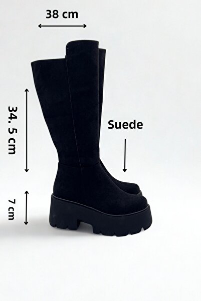 inizio Μαύρες σουέτ γυναικείες μπότες E1320