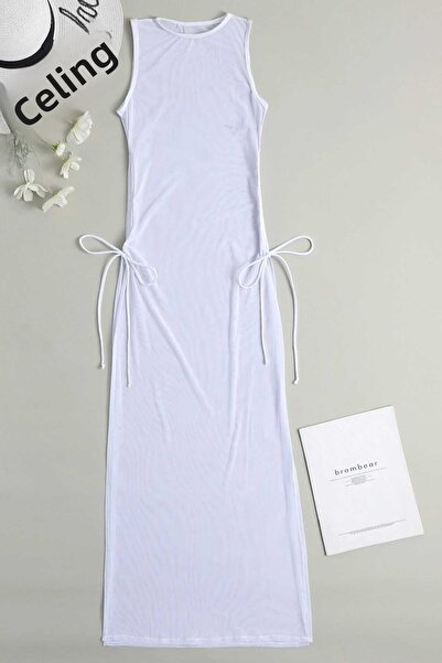 Angelsin Γυναικείο φόρεμα παραλίας Pareo από λευκό τούλι