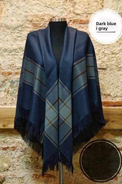 İSTANBULSTYLEMODA Σάλι ώμου με μοτίβο - σάλι καπάκι Navy Blue Love2373