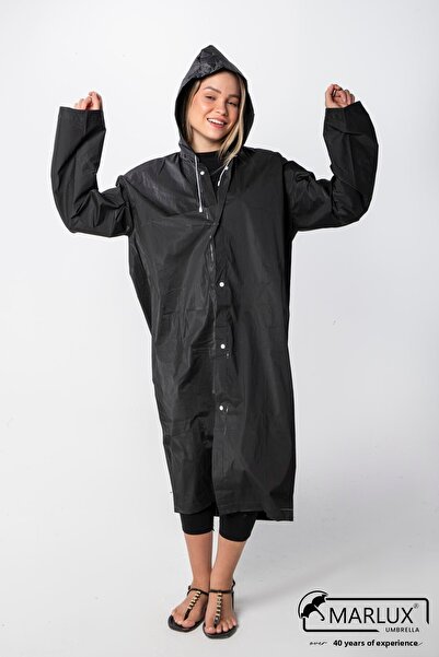 Marlux Women's Men's Raincoat Hooded Snap Fastener Eva Black Raincoat M21mrc881r03