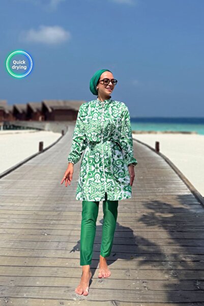 Ka Hijab Sea Full Covered 2-Piece Hijab Swimsuit - Green