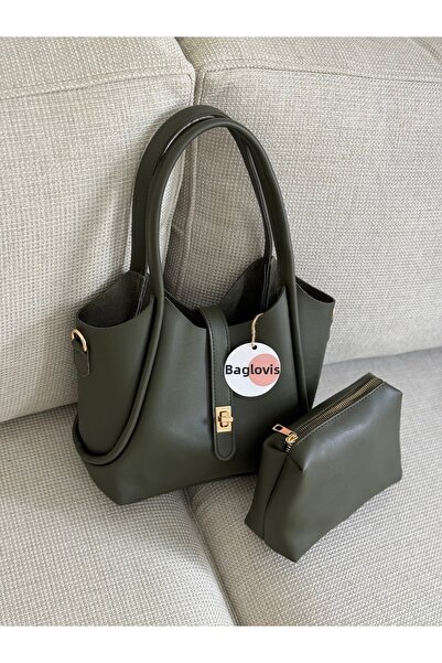 BAGLOVİS Kitten Bag Extra Front Lock Detail Khaki Women's Shoulder Bag En32 Boy24