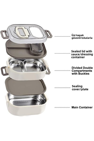 Next Plus Bento Stainless Steel 1300ml Two-Layer Leakproof Lunch Box Food Container Nutrition