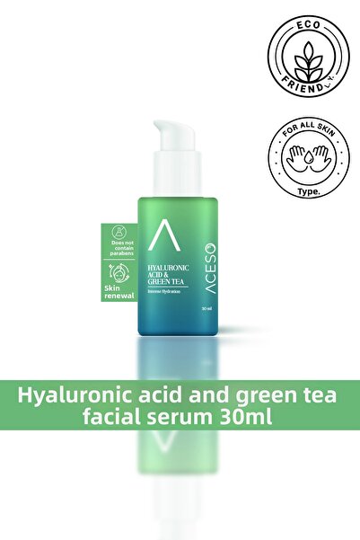 Aceso Cosmetics مصل الوجه بحمض الهيالورونيك والشاي الأخضر |   مرطب ومهدئ - 30 مل