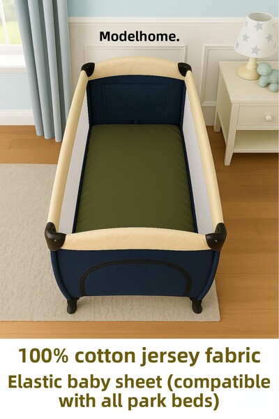 MODELHOME Khaki Colored 100% Cotton Soft Combed Fabric Elastic Baby Bed Sheet...