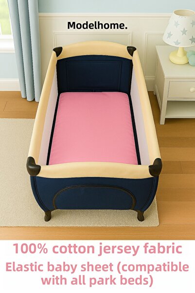 MODELHOME ملاءة سرير أطفال مرنة من القطن الناعم الممشط بنسبة 100% باللون الور...