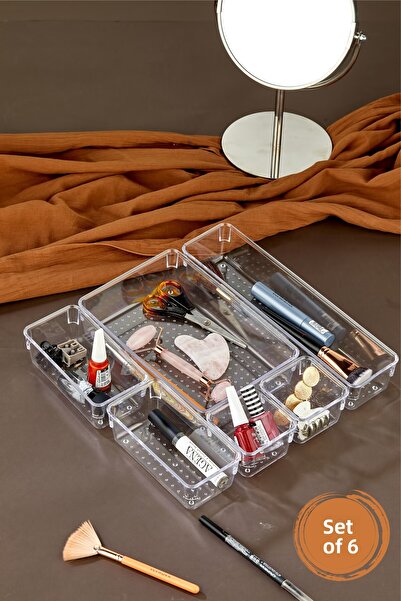 Stile Cucina 6 قطع منظم أدراج قابل للتعديل للمكياج والمجوهرات شفاف - Set1