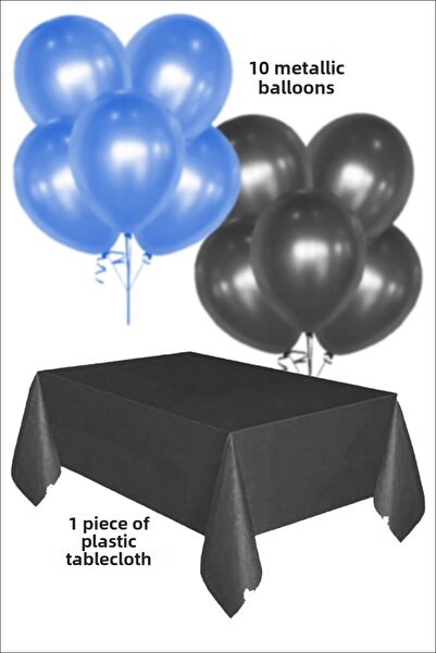 karanca parti süs 1 قطعة من مفرش الطاولة الأسود 5 بالونات زرقاء 5 بالونات سوداء معدنية مجموعة زينة لعيد الميلاد