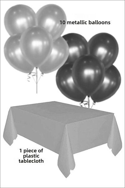 karanca parti süs 1 قطعة من مفرش الطاولة الفضي 5 بالونات فضية 5 بالونات سوداء معدنية مجموعة زينة لعيد الميلاد