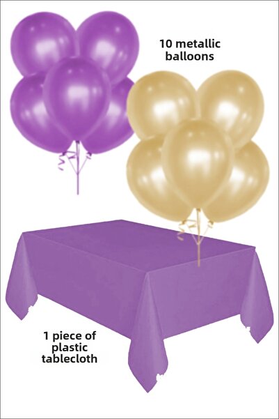 karanca parti süs 1 قطعة غطاء طاولة بلاستيكي أرجواني 5 بالونات معدنية أرجواني...