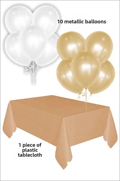 karanca parti süs 5 بالونات بيضاء 5 بالونات ذهبية معدنية 1 قطعة من مفرش الطاو...