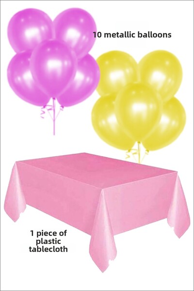 karanca parti süs 5 بالونات معدنية صفراء و5 بالونات معدنية وردية، 1 مفرش طاول...