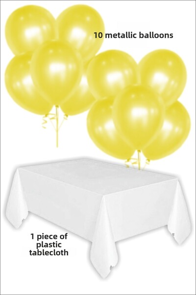 karanca parti süs 1 White Cover, 10 Metallic Yellow Balloons Birthday Set