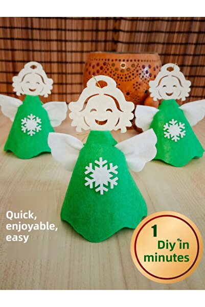 Kabajur Ornament de Crăciun din pâslă, figurină înger în rochie verde, set de...