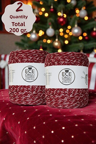 Ece Örgü Tasarım Atölyesi Roșu Claret - Fir de tricotat de iarnă, alb, răsuci...