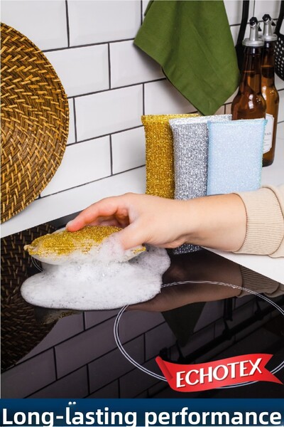 ECHOTEX (3 Pieces) Premium Special Wire Microfiber Dish Sponge – Ultra Cleaning, Non-Scratch Texture