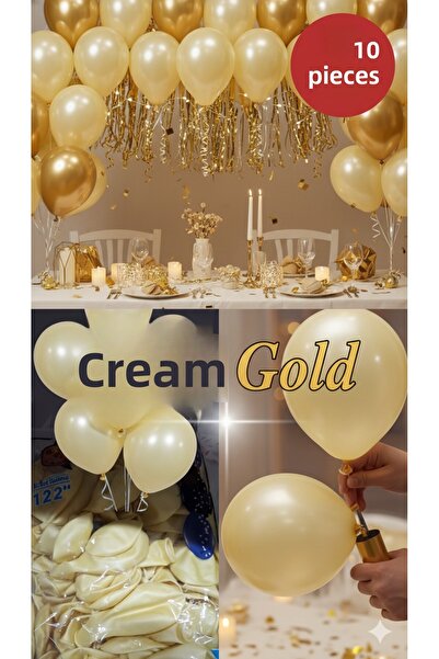 TOYFEST 10 Pieces Cream Gold Glitter Metallic Balloons ✨ Party & Celebration Package
