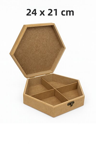 Eymen Hobi Mdf Paintable 4-Compartment Hexagonal Box 24X21 cm – Multi-Purpose...