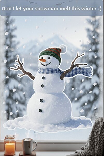Ayza Tasarım Christmas Snowman and Snowflakes Sticker Self-Adhesive Waterproo...