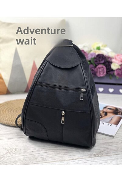 Deribag Rucsac de dama din piele naturala negru 25*36*16 Cm