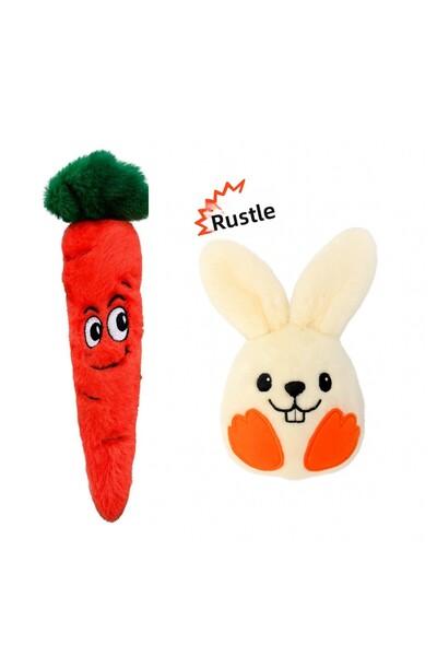 Havhav Dog Toy White Rabbit & Thin Carrot Plush Dog Toy Set of 2