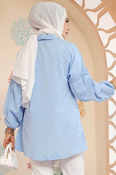 Neva Style Embroidery Patterned Baby Blue Hijab Tunic 40603Bm