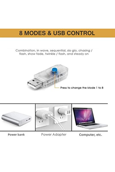 Coverzone 5 Meters Yellow Led Light – Decorative Lighting with USB Input, Remote Control, 8 Modes Copper Wire