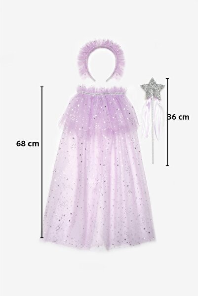 Le Mabelle Lilac Silver Star Patterned Girl's Cape Staff and Crown Set
