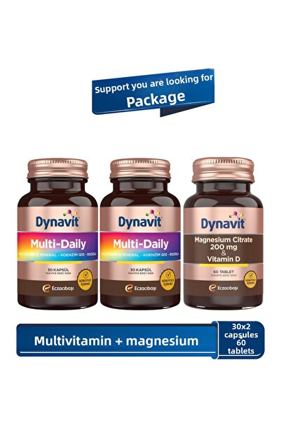 Dynavit Multi-Daily 30 Capsules X2 & Magnesium Citrate 200 Mg & Vitamin D 60 Tablets