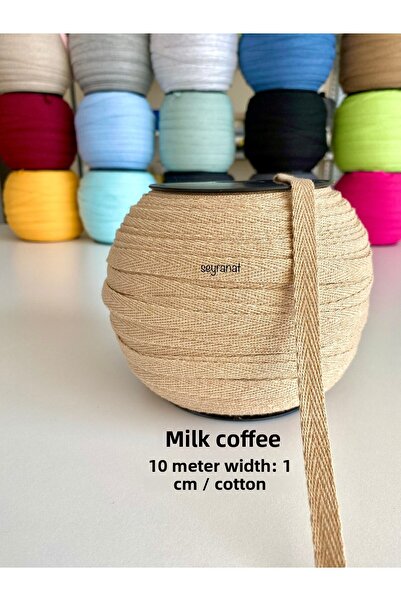 seyranat 10 μέτρα Πλάτος 1 εκ. Γαλακτώδες καφέ 100% βαμβάκι Στενό ύφασμα-Ριγέ...