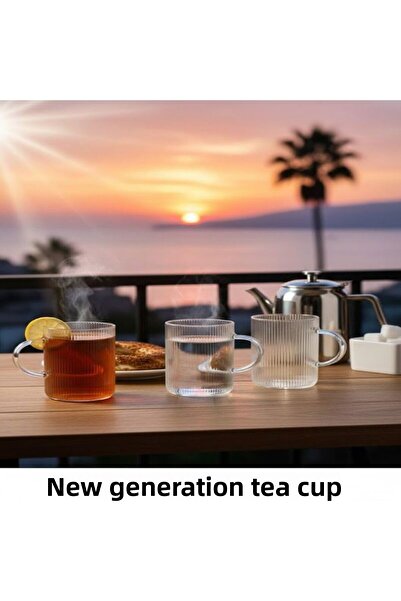 Saint Belisama Concept 3 Pcs Heat Resistant Borosilicate Glass Coffee Tea Cups with Striped Handle - 200ml Glass Tea Cup