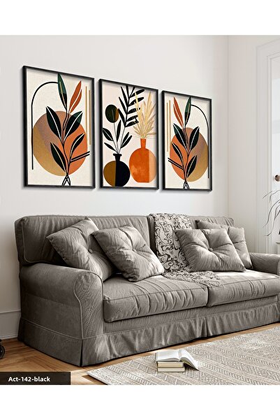 Evinemoda Frunze într-o vază în stil boho 3 piese pictură într-o ramă din lem...