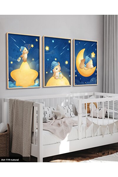 Evinemoda Tablou drăguț cu pisică 3 bucăți înrămate cu lemn ACT