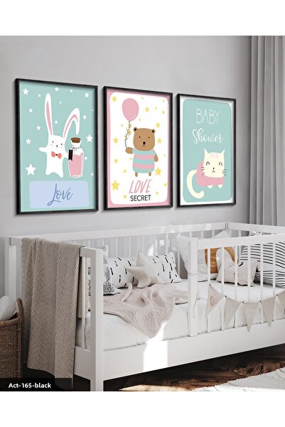 Evinemoda Tablou cu tematică animală pentru cameră pentru copii, 3 piese, cu ...