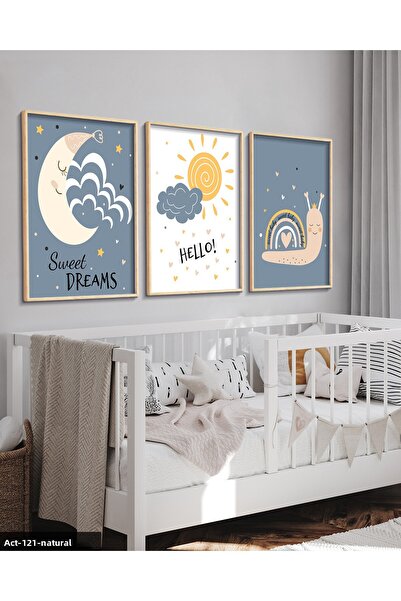 Evinemoda Tablou cu cadru din lemn pentru camera copiilor cu tematica animale...