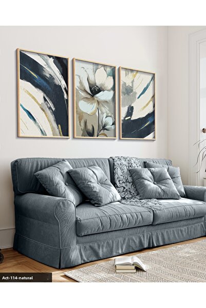 Evinemoda Λευκό λουλούδι και αφηρημένη τέχνη 3 τεμαχίων ζωγραφική με ξύλινο π...