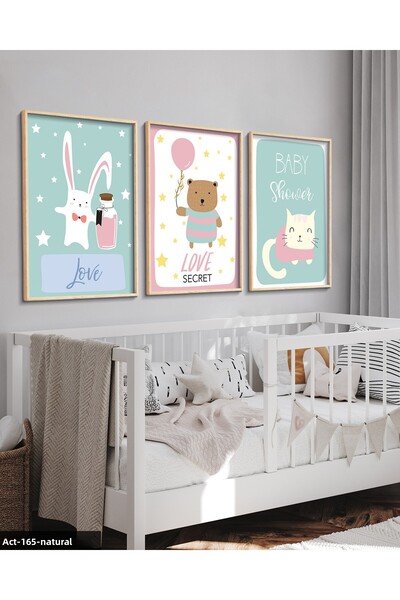 Evinemoda Tablou cu cadru din lemn pentru camera copiilor cu tematica animale...