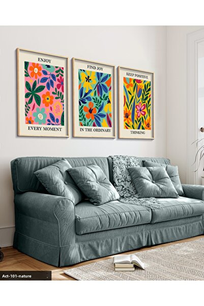 Evinemoda Poster botanic 3 piese pictură cu cadru din lemn ACT