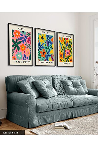 Evinemoda Poster botanic 3 piese Pictură înrămată cu lemn negru ACT