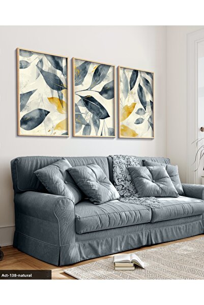 Evinemoda Εικόνα σε στυλ Boho με μπλε ναυτικό και χρυσά φύλλα 3 τεμαχίων με ξ...