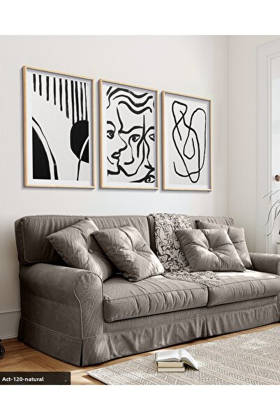 Evinemoda Portrete și artă abstractă 3 piese pictură înrămată cu lemn ACT