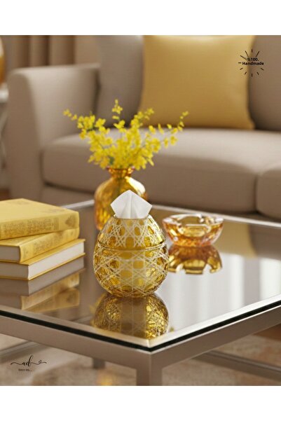 AKDEN STORE Cutting Decor Glass Handcrafted Czech Al Napkin Holder, Table Decoration