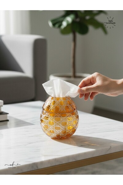 AKDEN STORE Cutting Decor Glass Handcrafted Czech Al Napkin Holder, Table Decoration