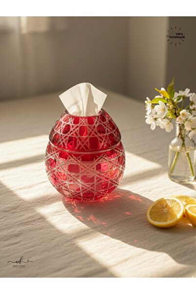 AKDEN STORE Cutting Decor Glass Handcrafted Czech Al Napkin Holder, Table Decoration