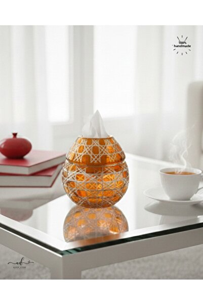 AKDEN STORE Cutting Decor Glass Handcrafted Czech Al Napkin Holder, Table Decoration